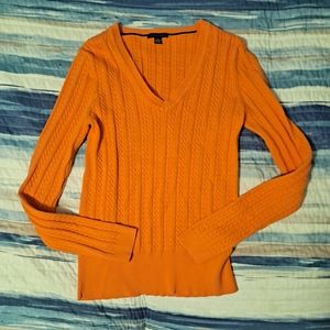 TOMMY HILFIGER cable knit v-neck orange sweater